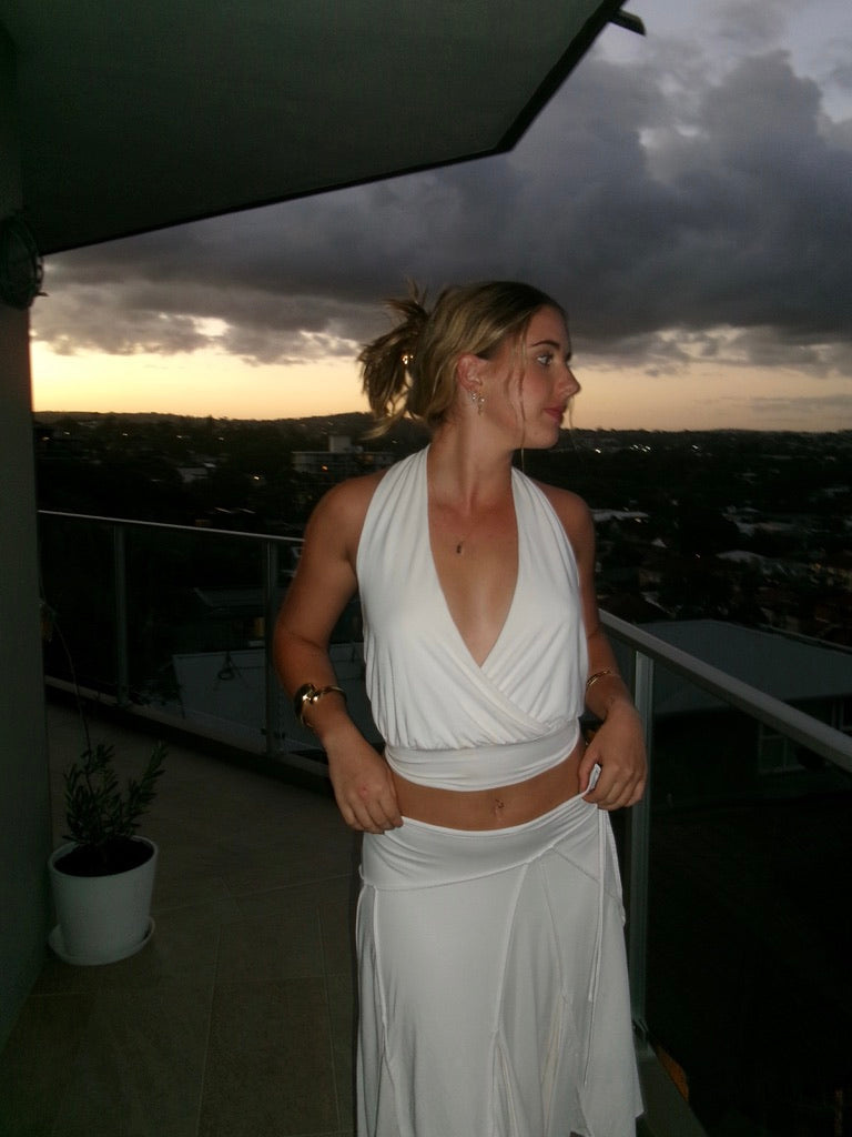 With Jean Sharni Top & Skirt Set — White