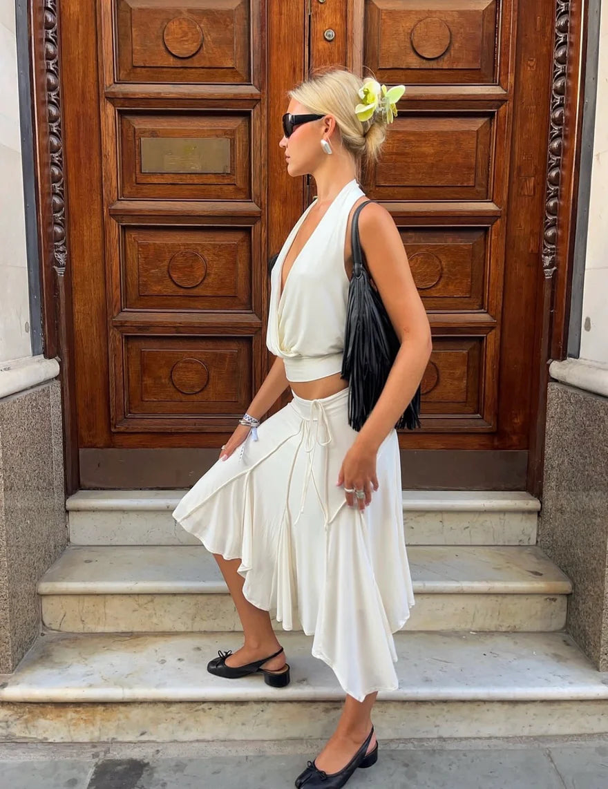 With Jean Sharni Top & Skirt Set — White