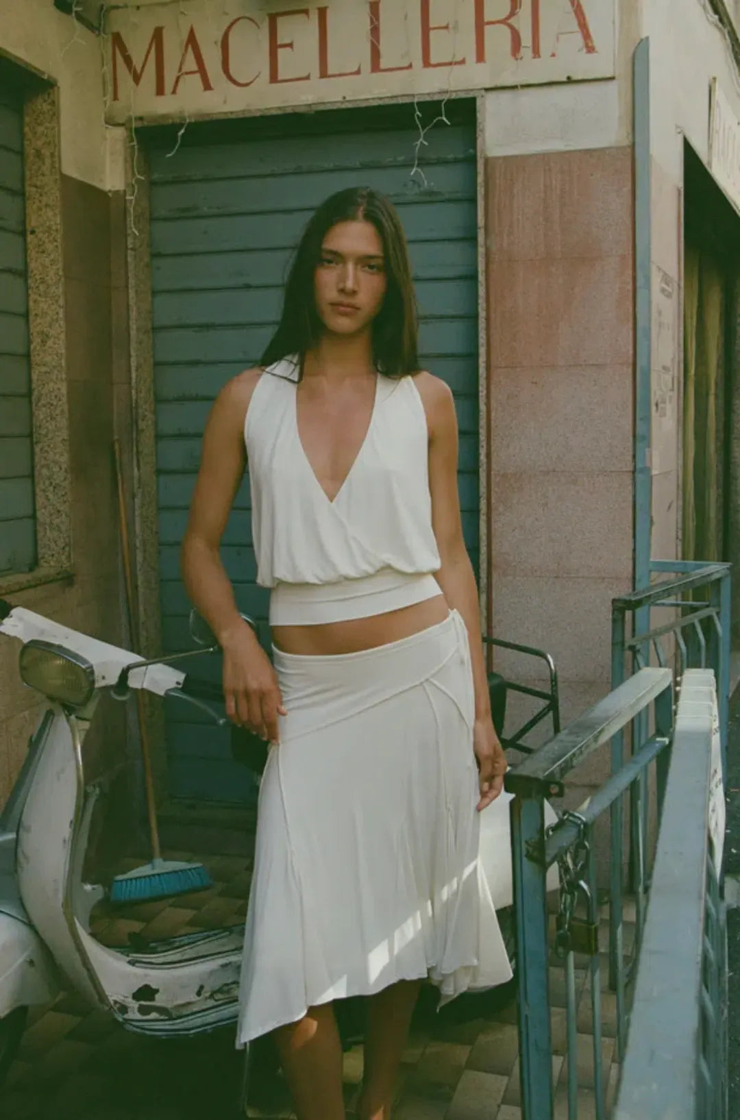 With Jean Sharni Top & Skirt Set — White