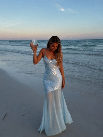 Belinda Maxi — Beginning Boutique (Light Blue Sequin)