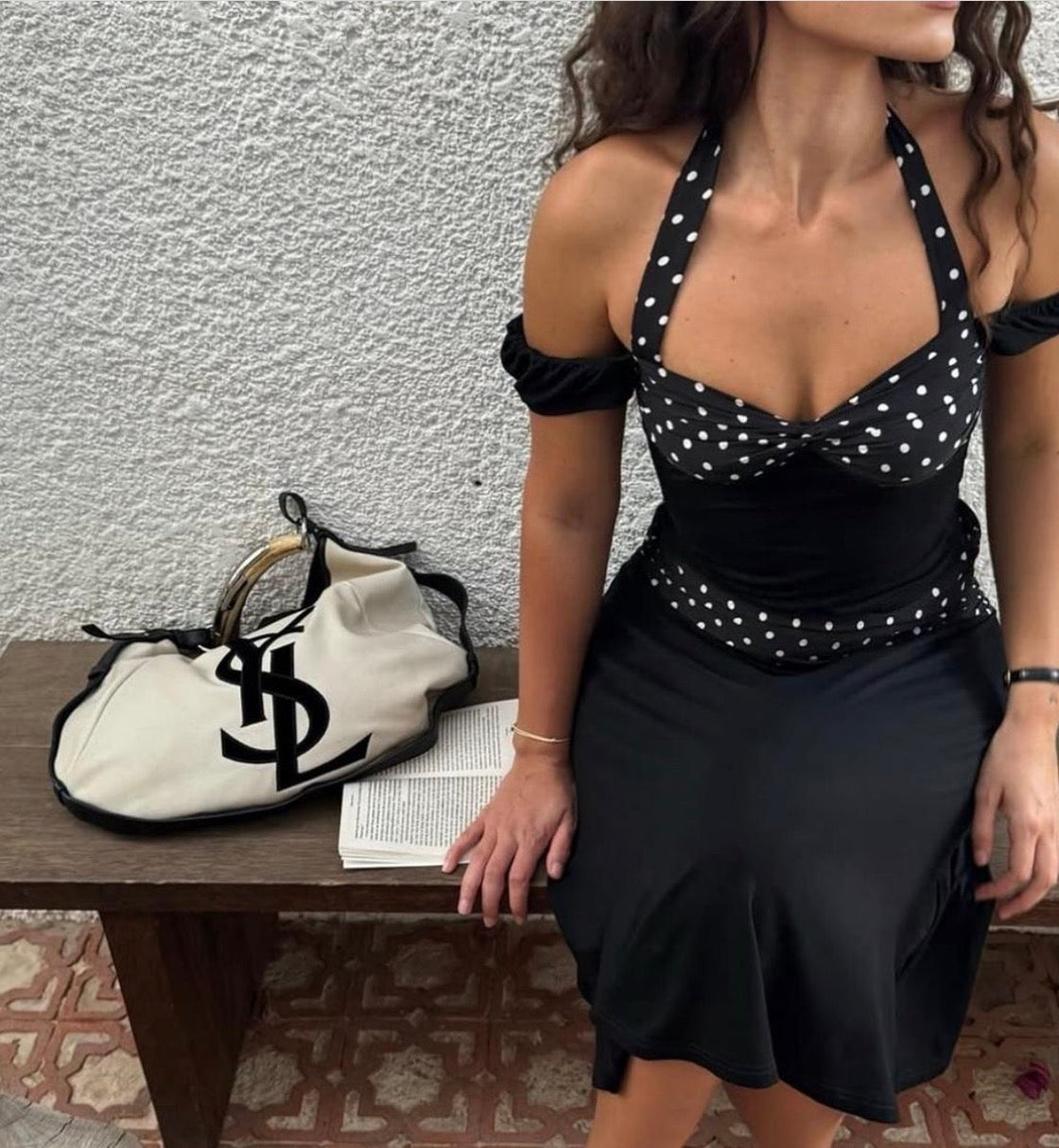 Don’t Go Naked – Black & White Polka Dot Halter Set