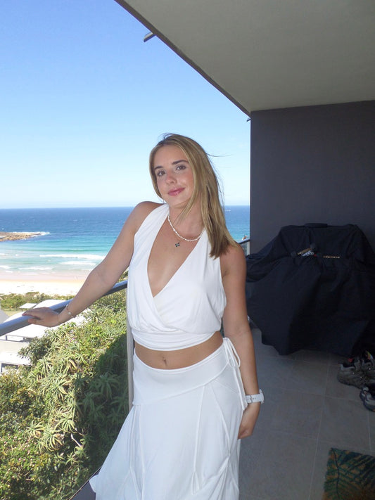 With Jean Sharni Top & Skirt Set — White